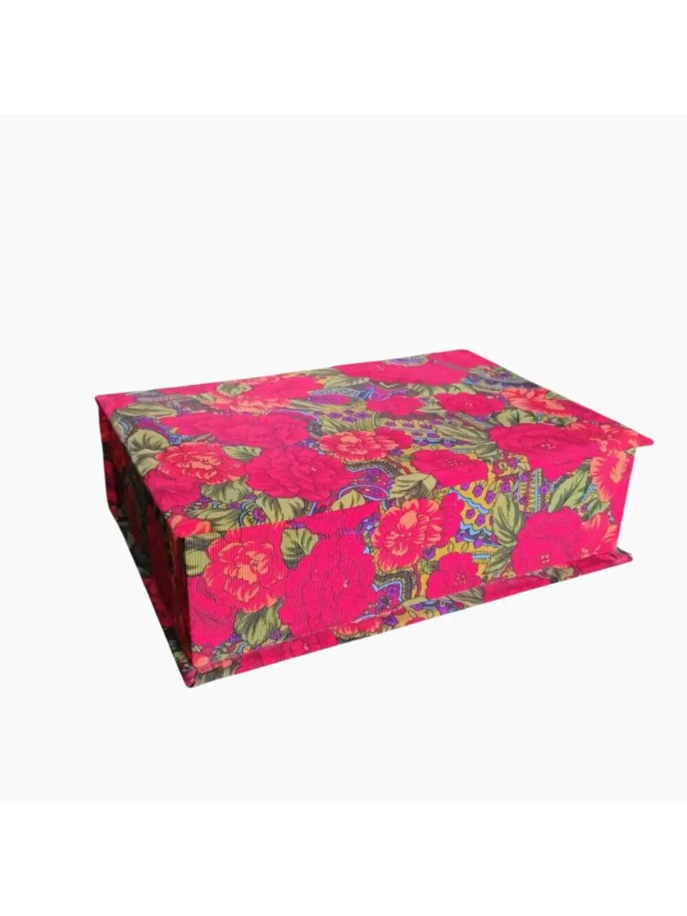 Vintage Floral Fabric-Covered Jewelry Box With Mirror & Compartments 11.5
